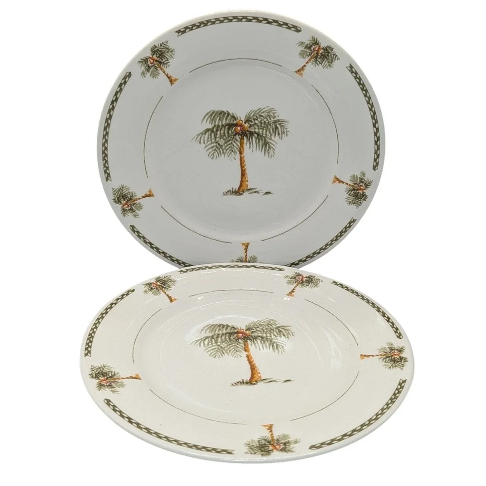 Gibson Dessert Salad Plate‎ Palm Tree Bahama Bay Tropical Vintage Set of Four